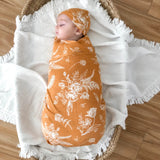 Golden Floral Swaddle Set (Beanie, Head Wrap and Swaddle)