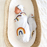 Navy Rainbow Baby Swaddle Set (Beanie and Swaddle)
