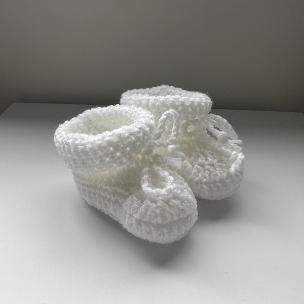 Crochet Knit Booties - Crisp White